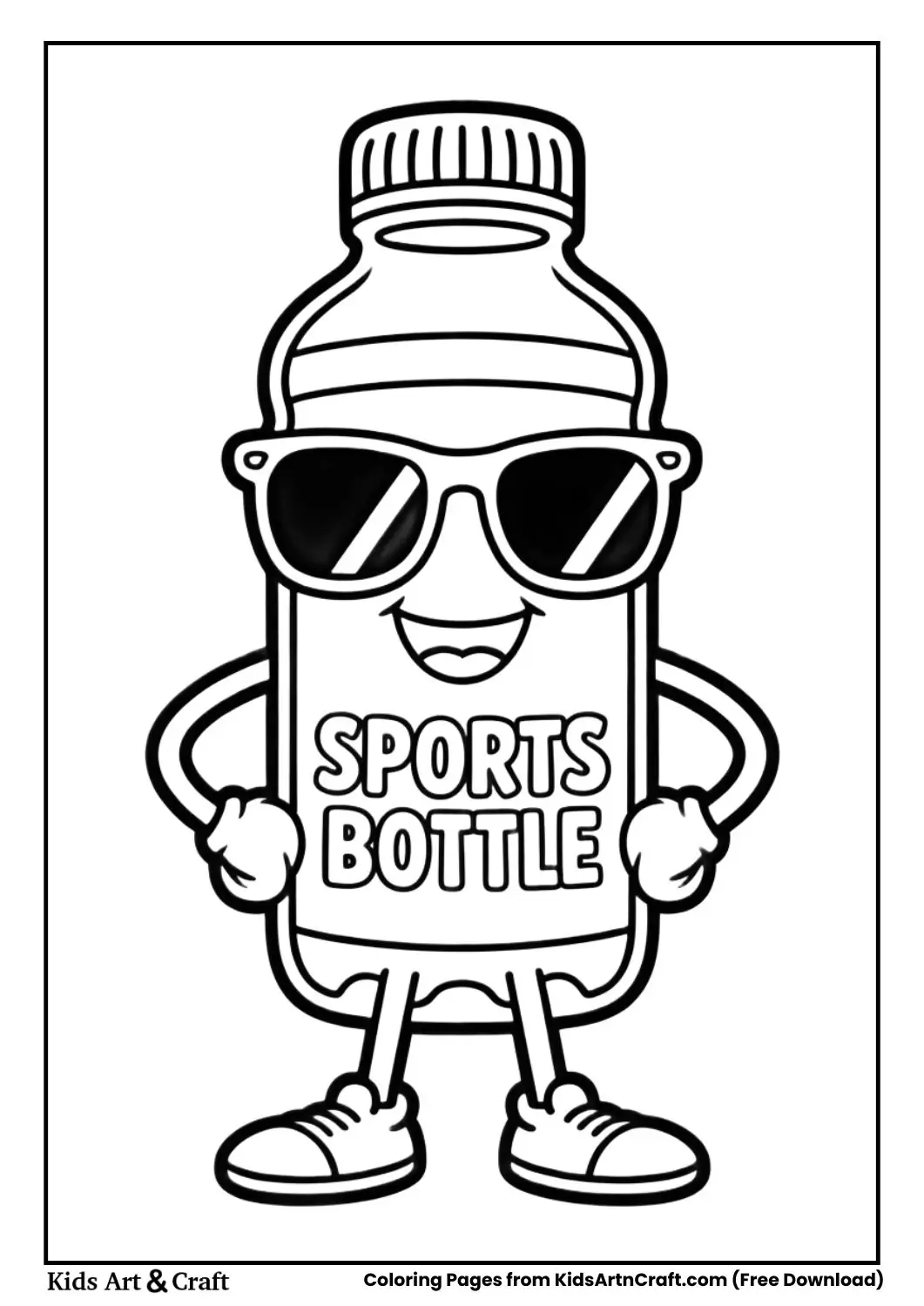 Cool sports water bottle wearing sunglasses coloring page
