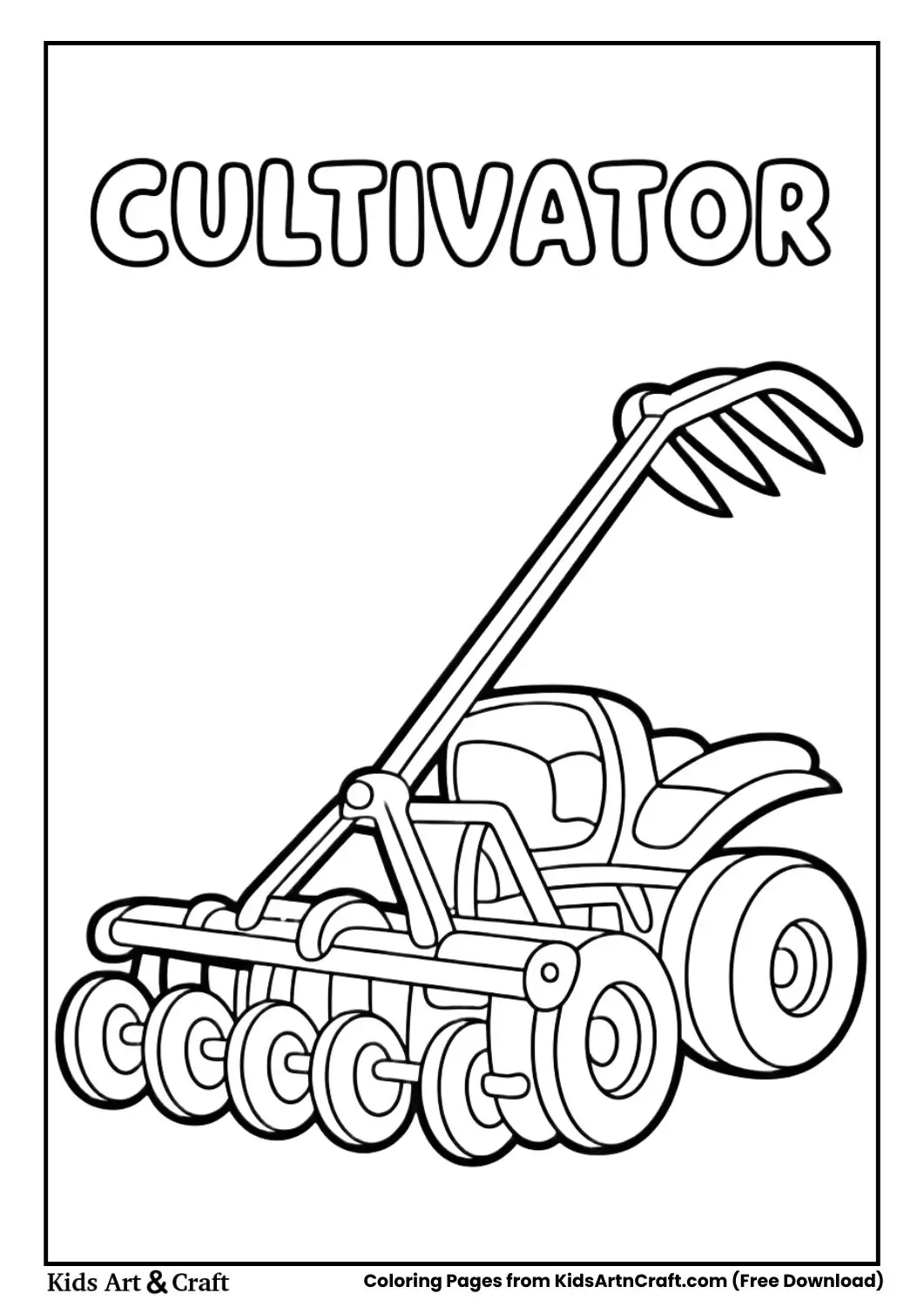 cartoon cultivator farming equipment coloring page