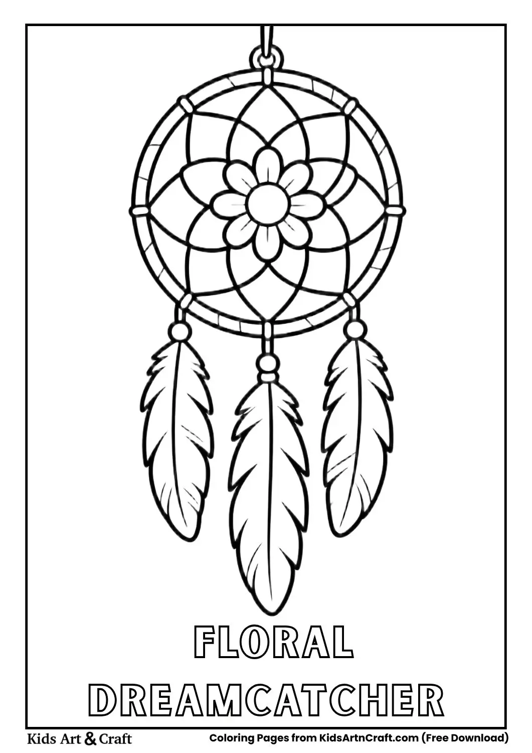 Dreamcatcher with flower petal web and feathers