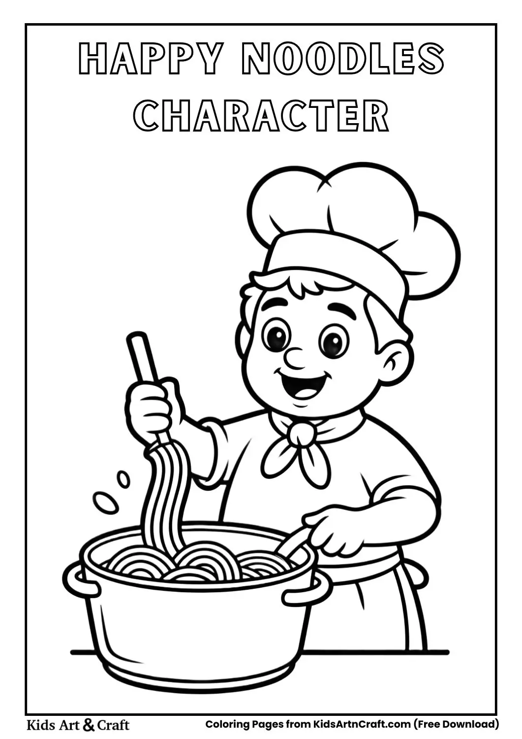 Happy noodles cartoon character coloring page