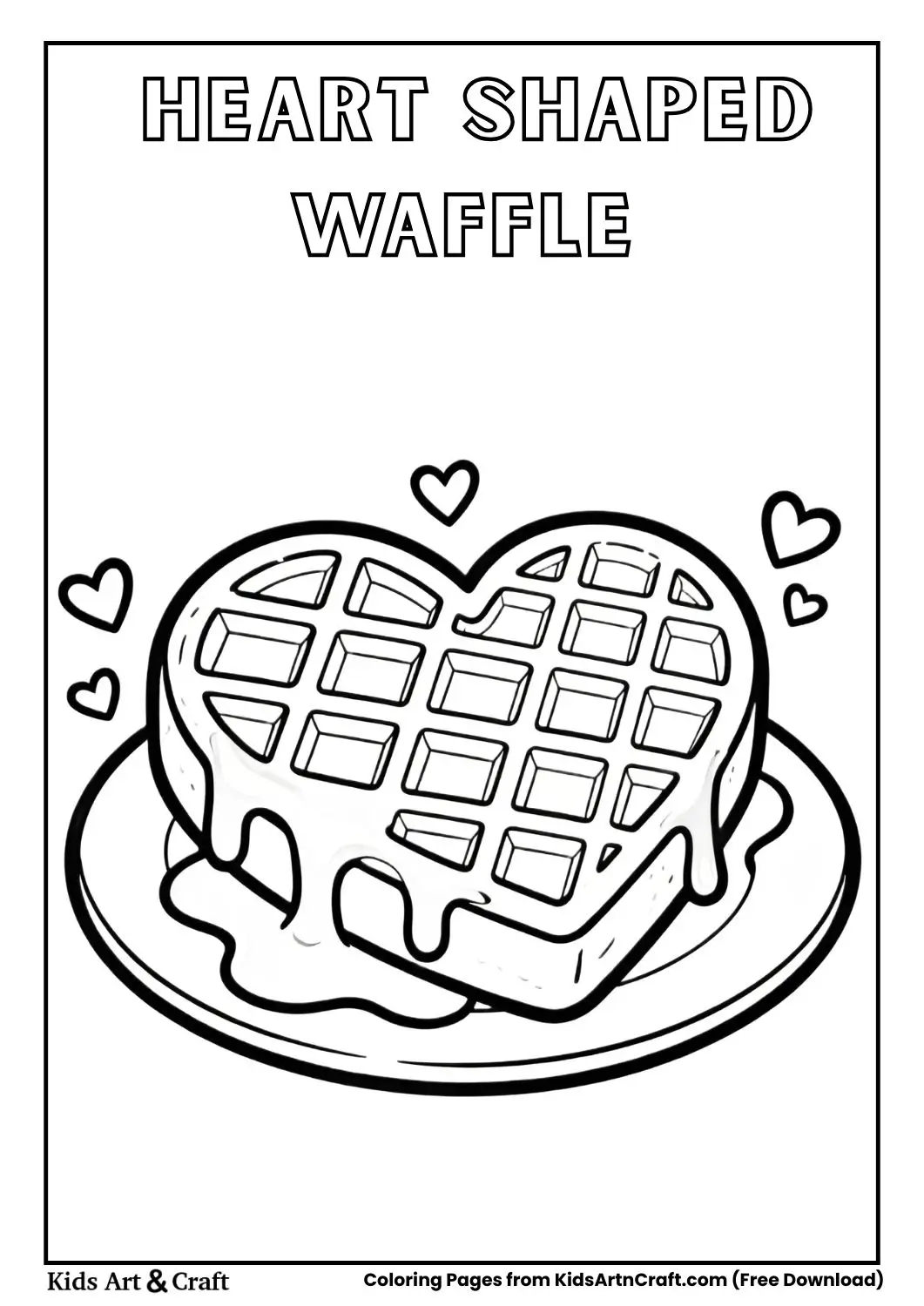 heart shaped waffle with syrup drizzle and hearts coloring page