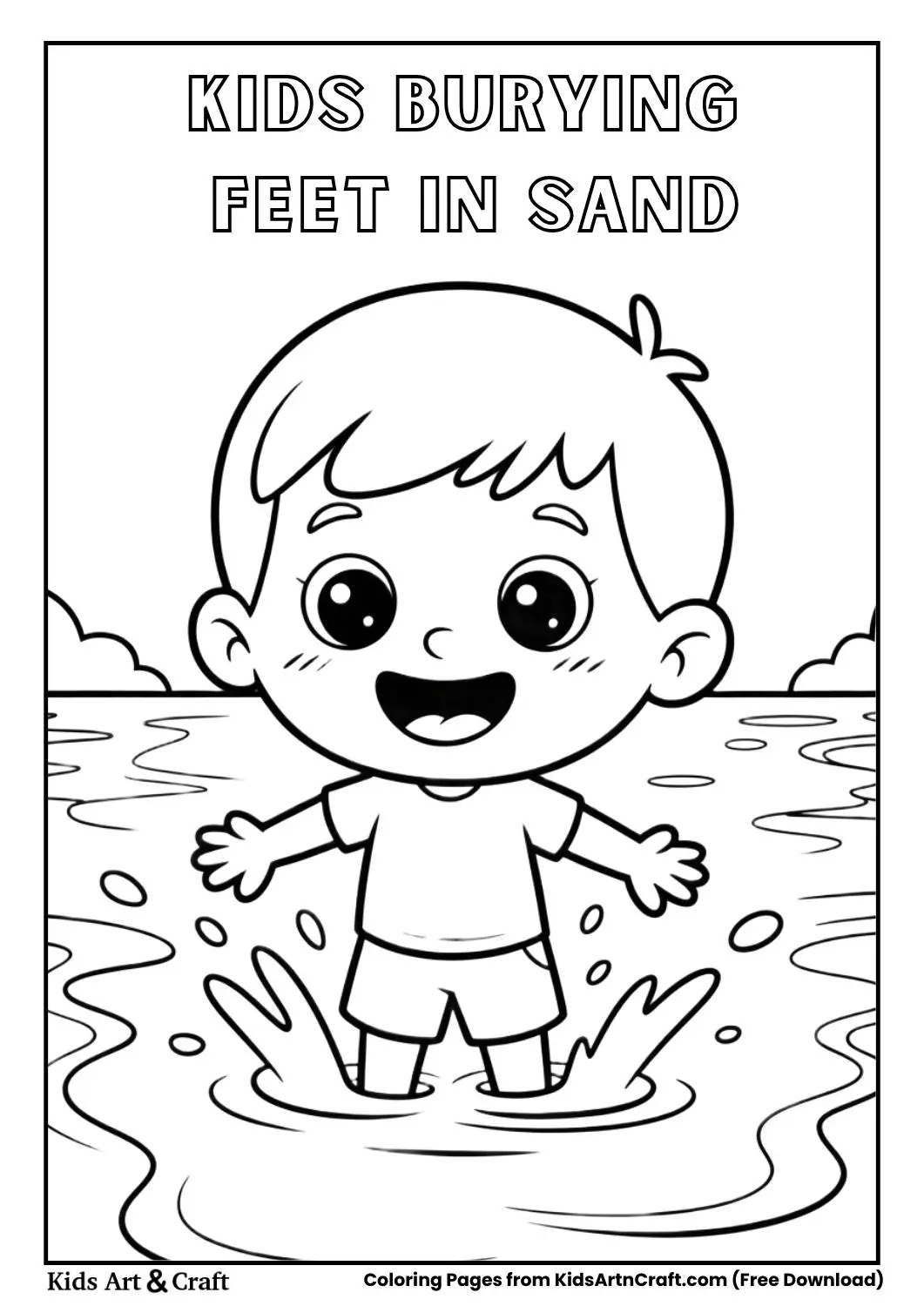kids burying feet in sand fun beach activity coloring page