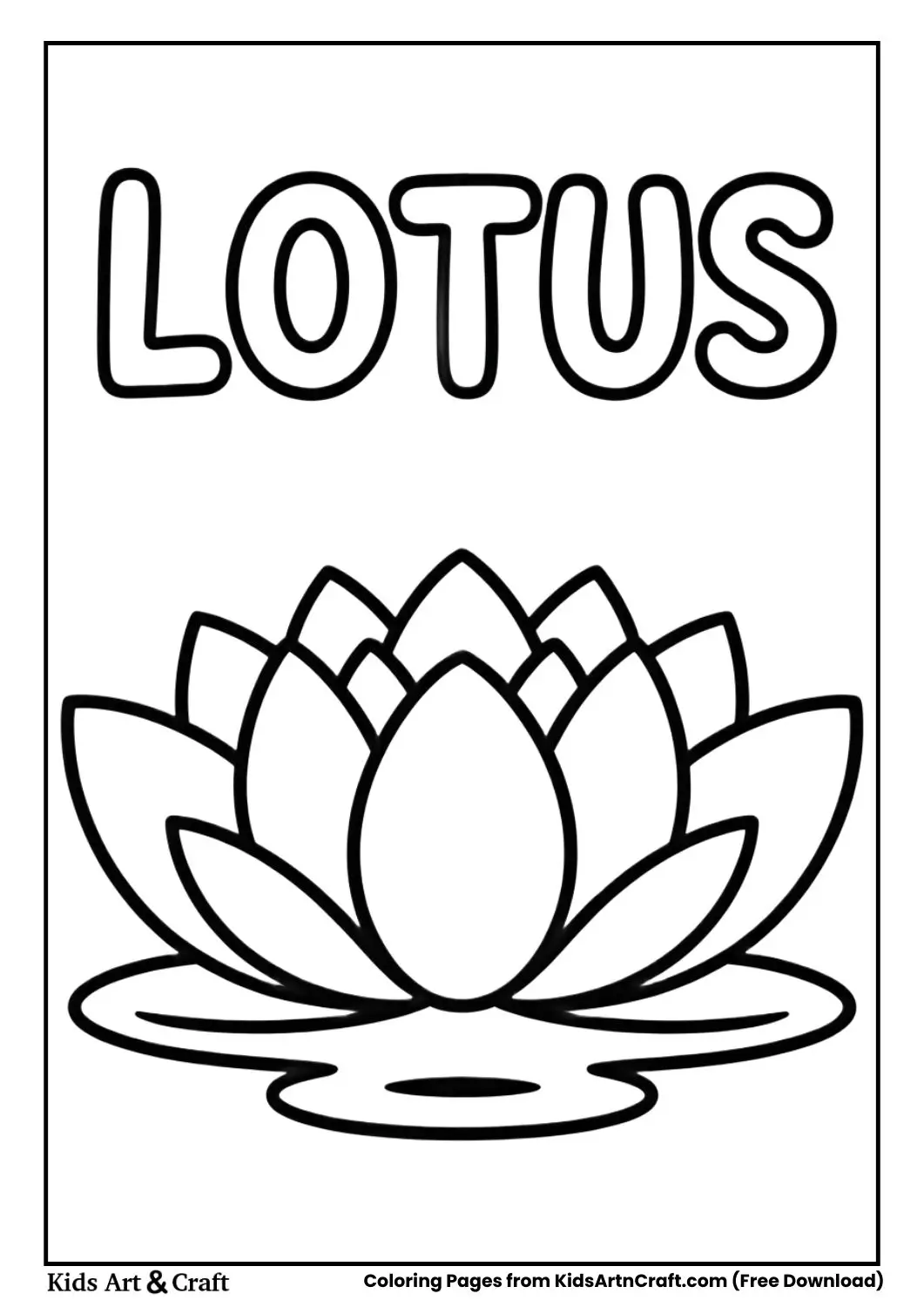 Lotus flower black and white coloring page with the name Lotus