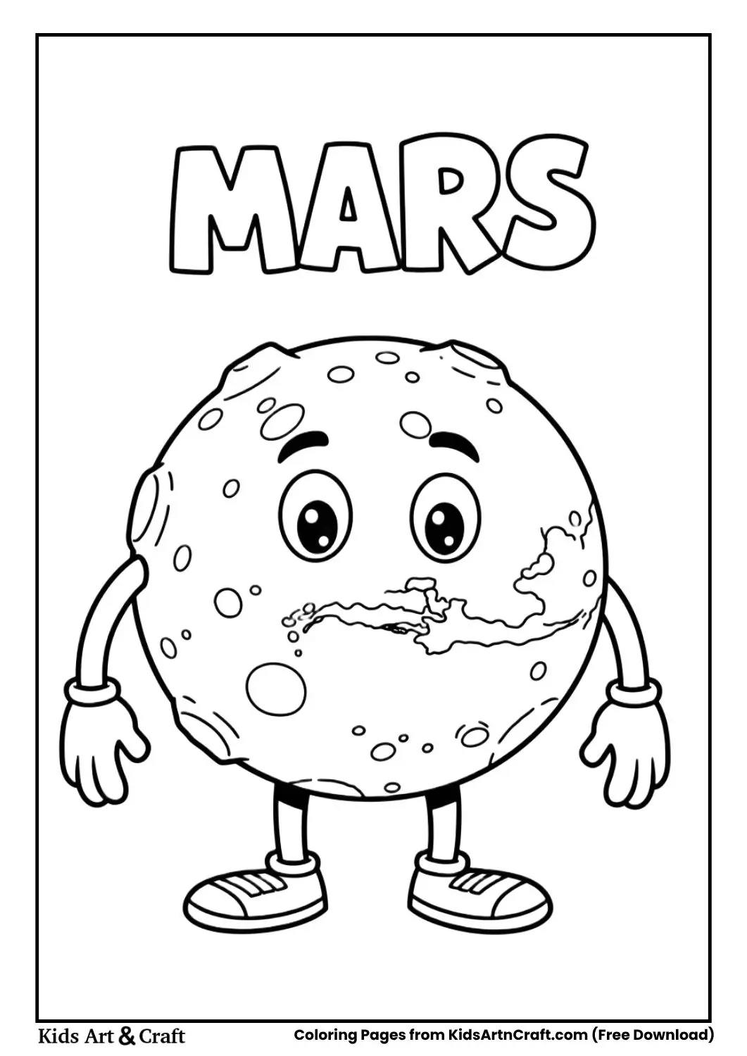 Mars coloring page with crater dots and MARS text