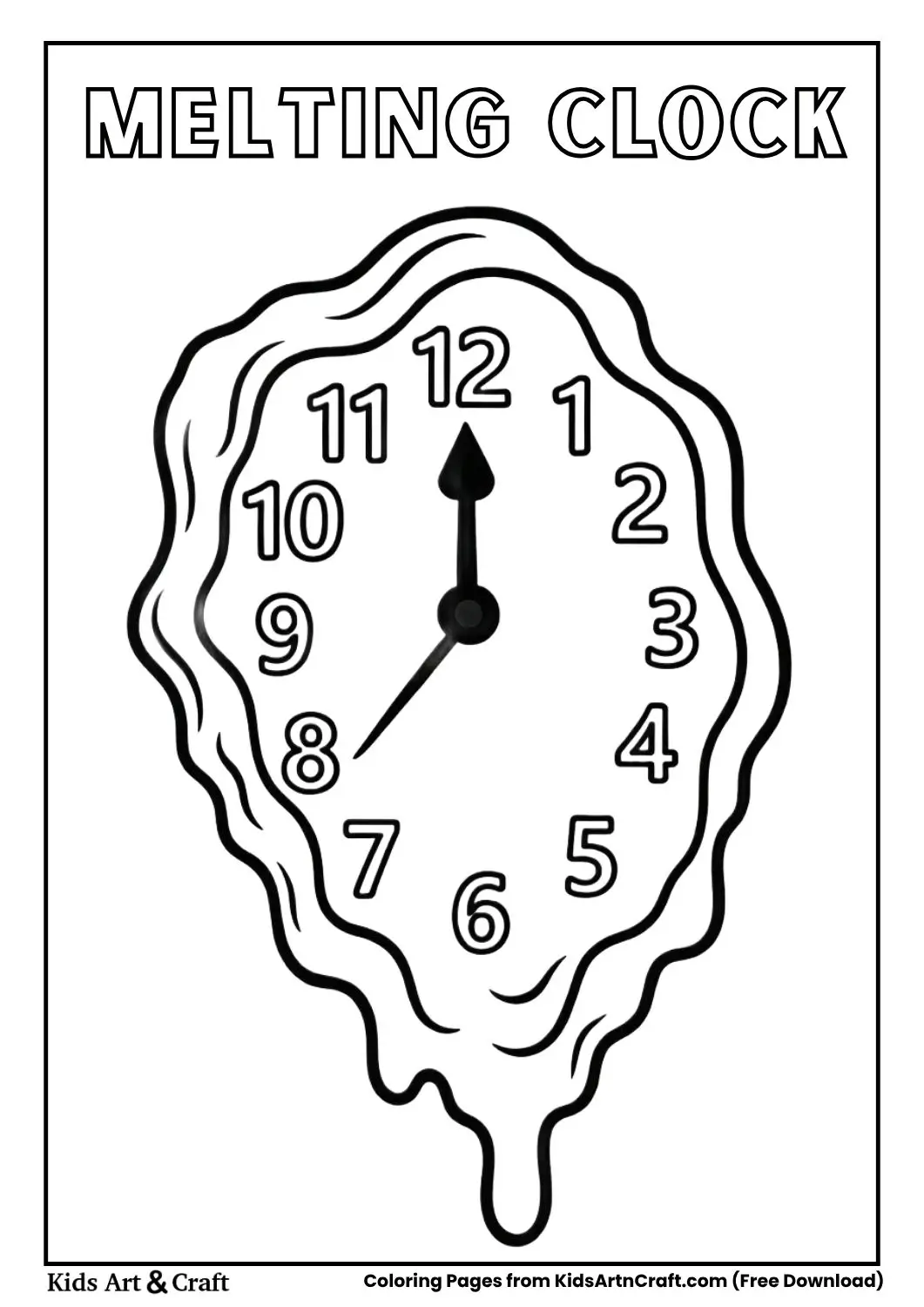 melting clock in air simple coloring page