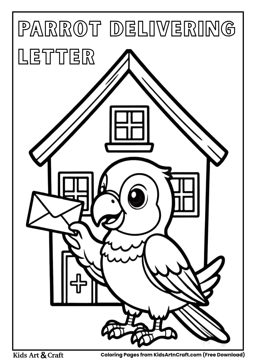 parrot delivering letter at window coloring page