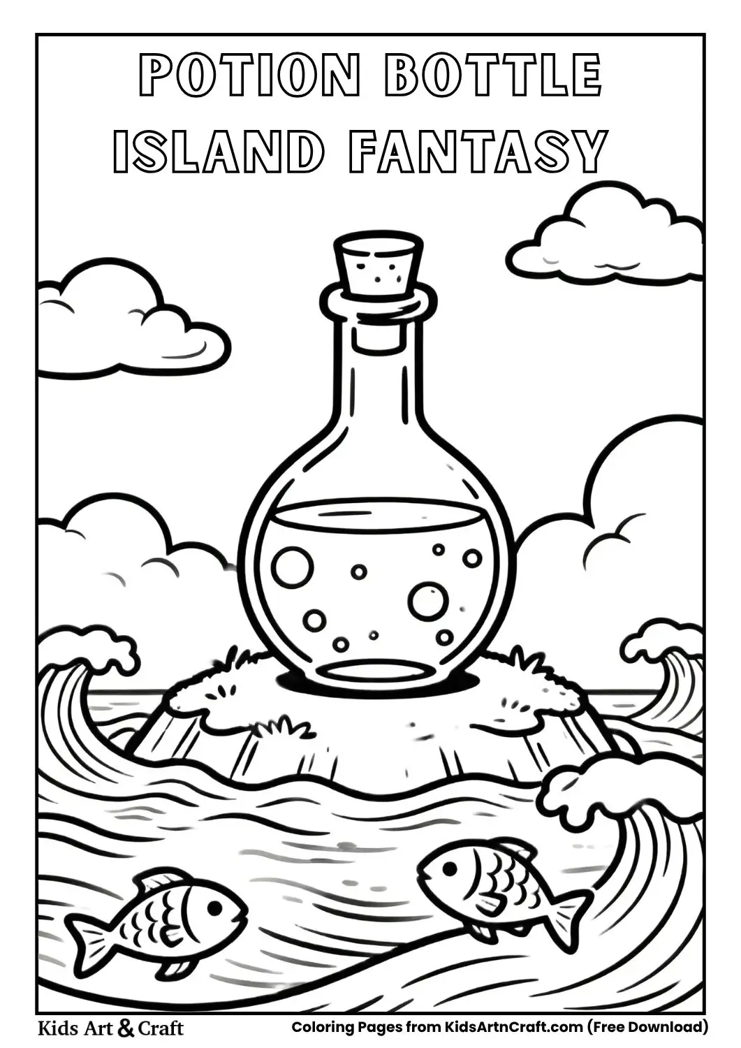 simple potion bottle on island coloring page for kids