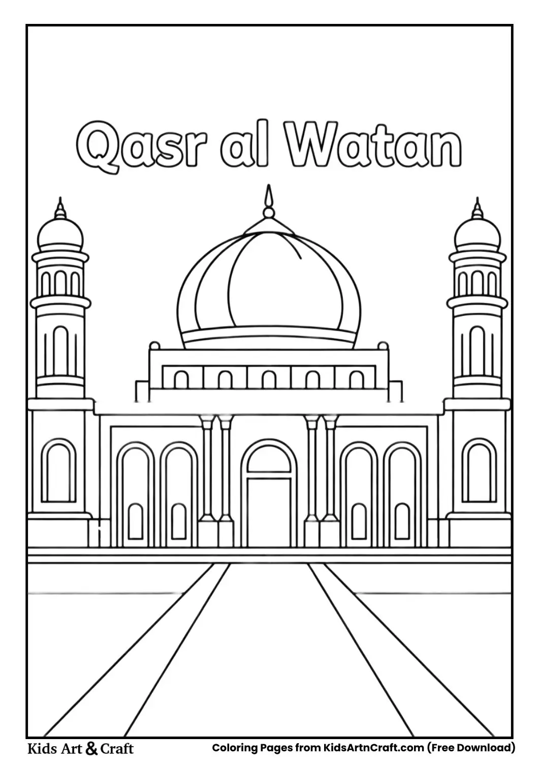 Qasr Al Watan palace black and white coloring page for kids