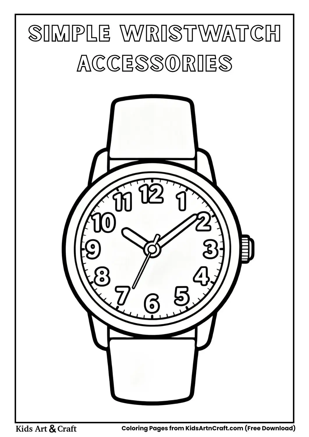 Simple wristwatch with big numbers kids coloring page