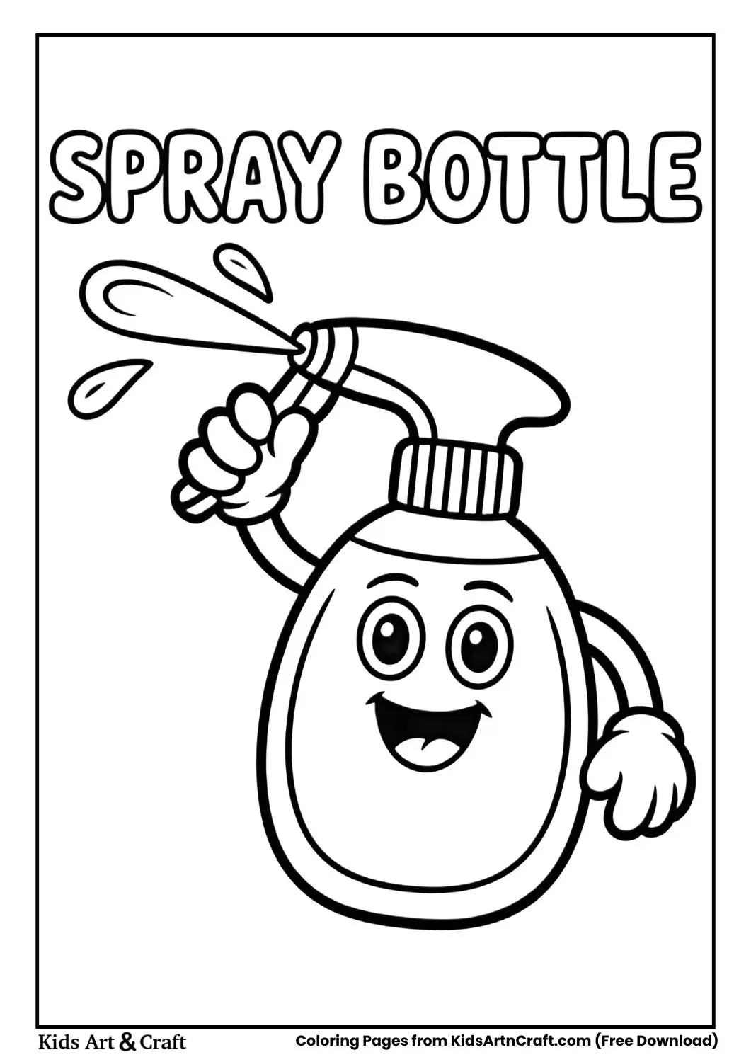 Cartoon spray bottle black and white coloring page labeled spray bottle