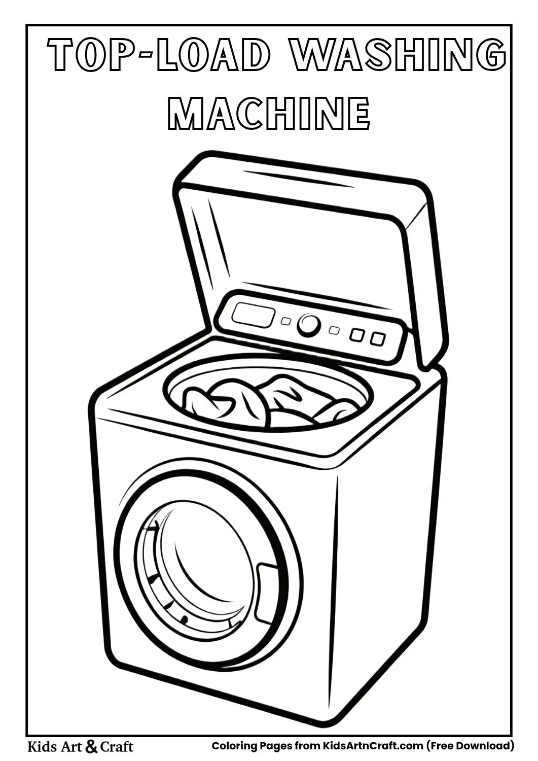 Top-load washing machine with clothes inside coloring page