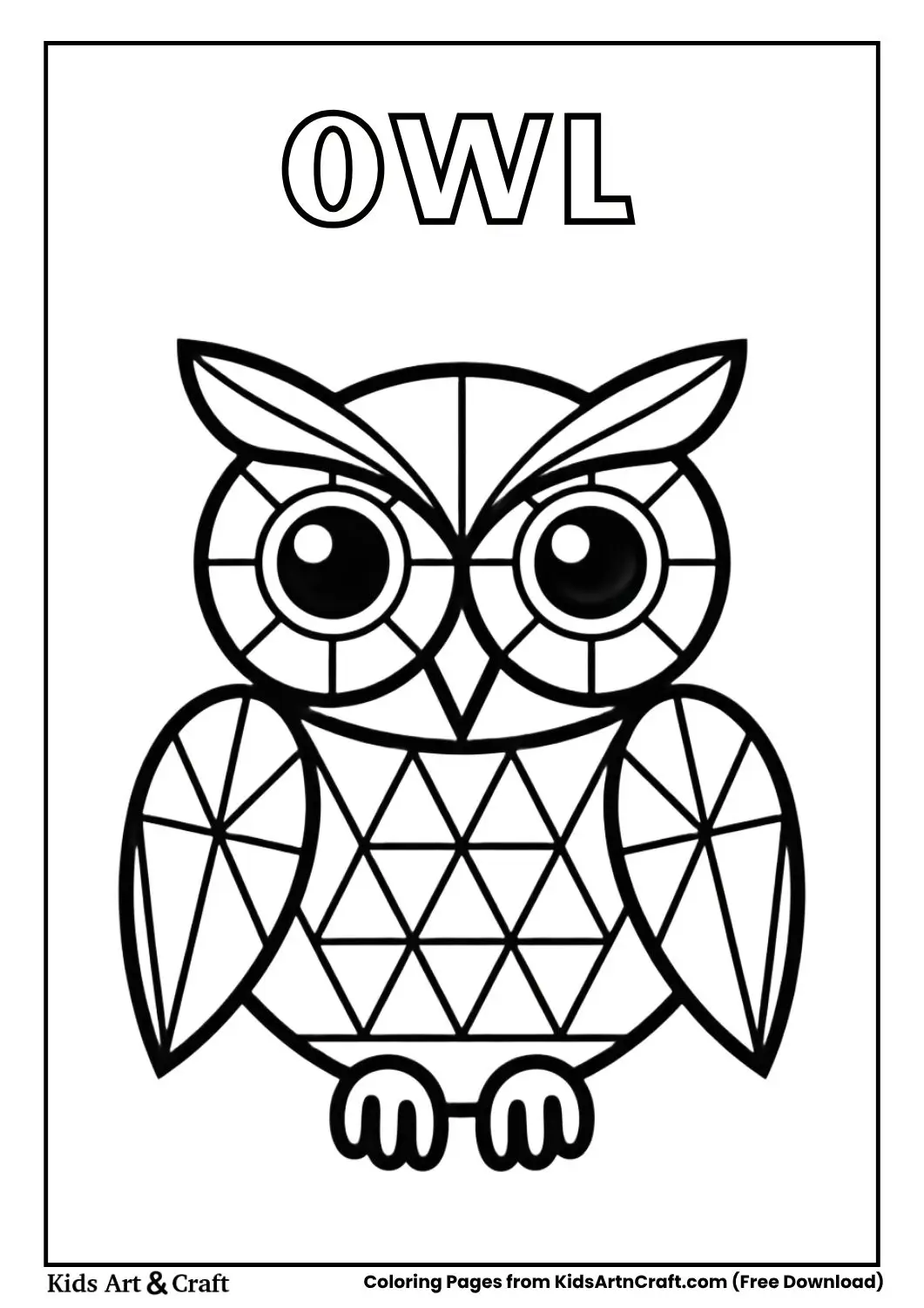 owl made using triangle shapes black and white coloring page for children