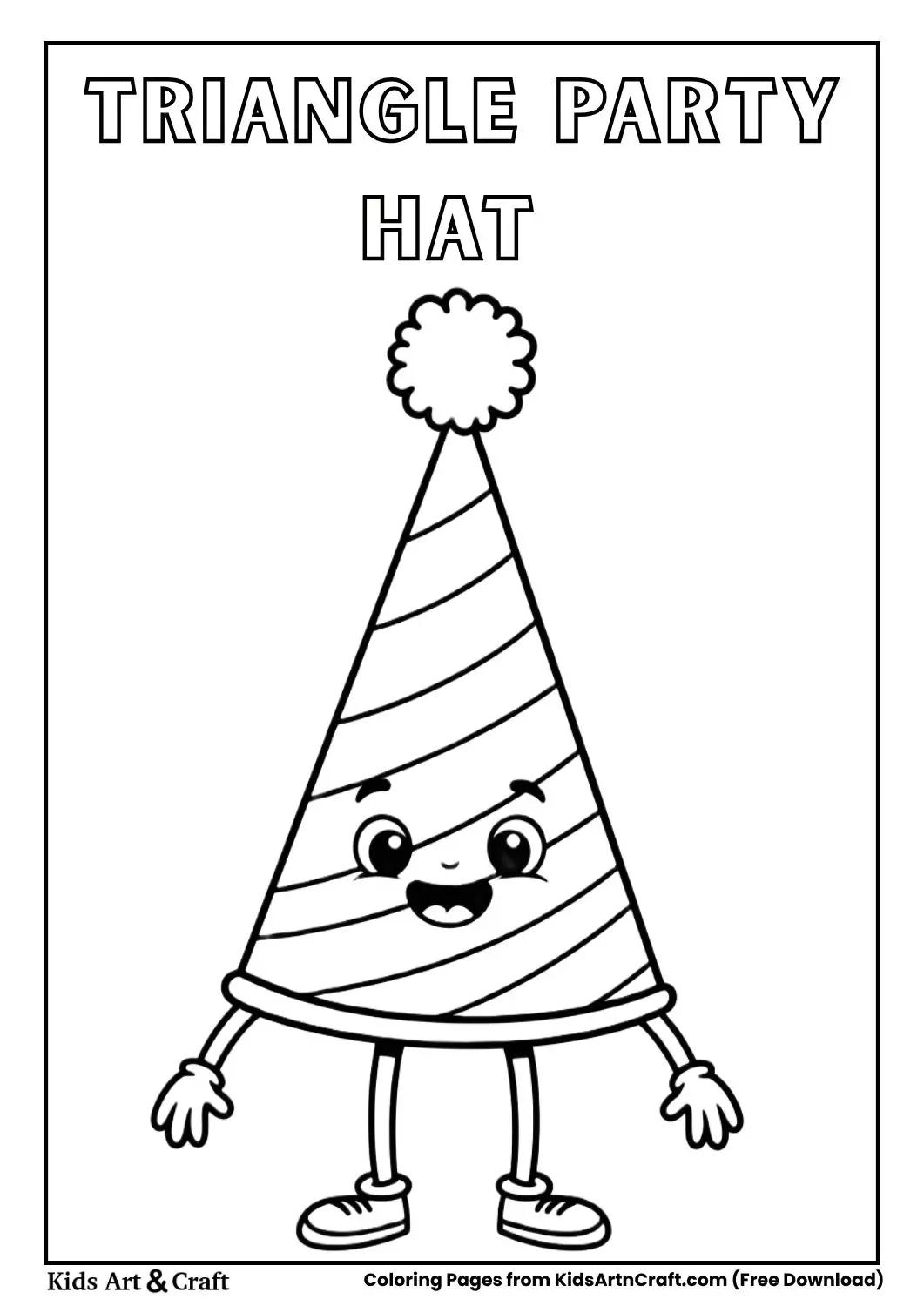 Triangle party hat with stripes and pom-pom