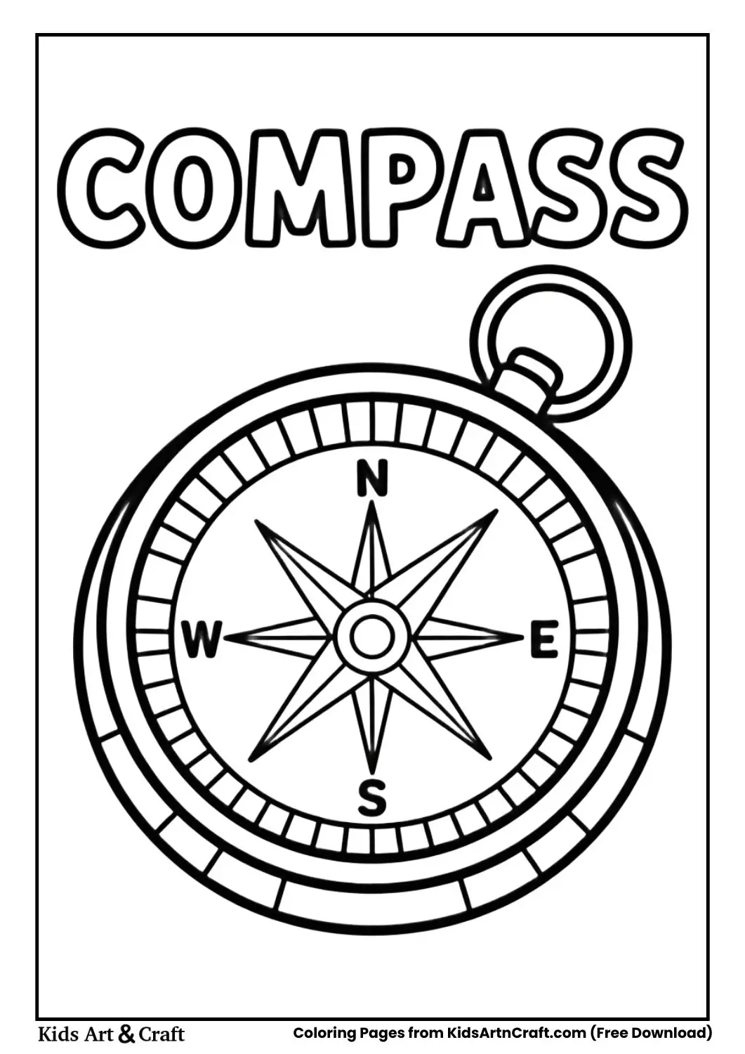 Camping compass black and white coloring page
