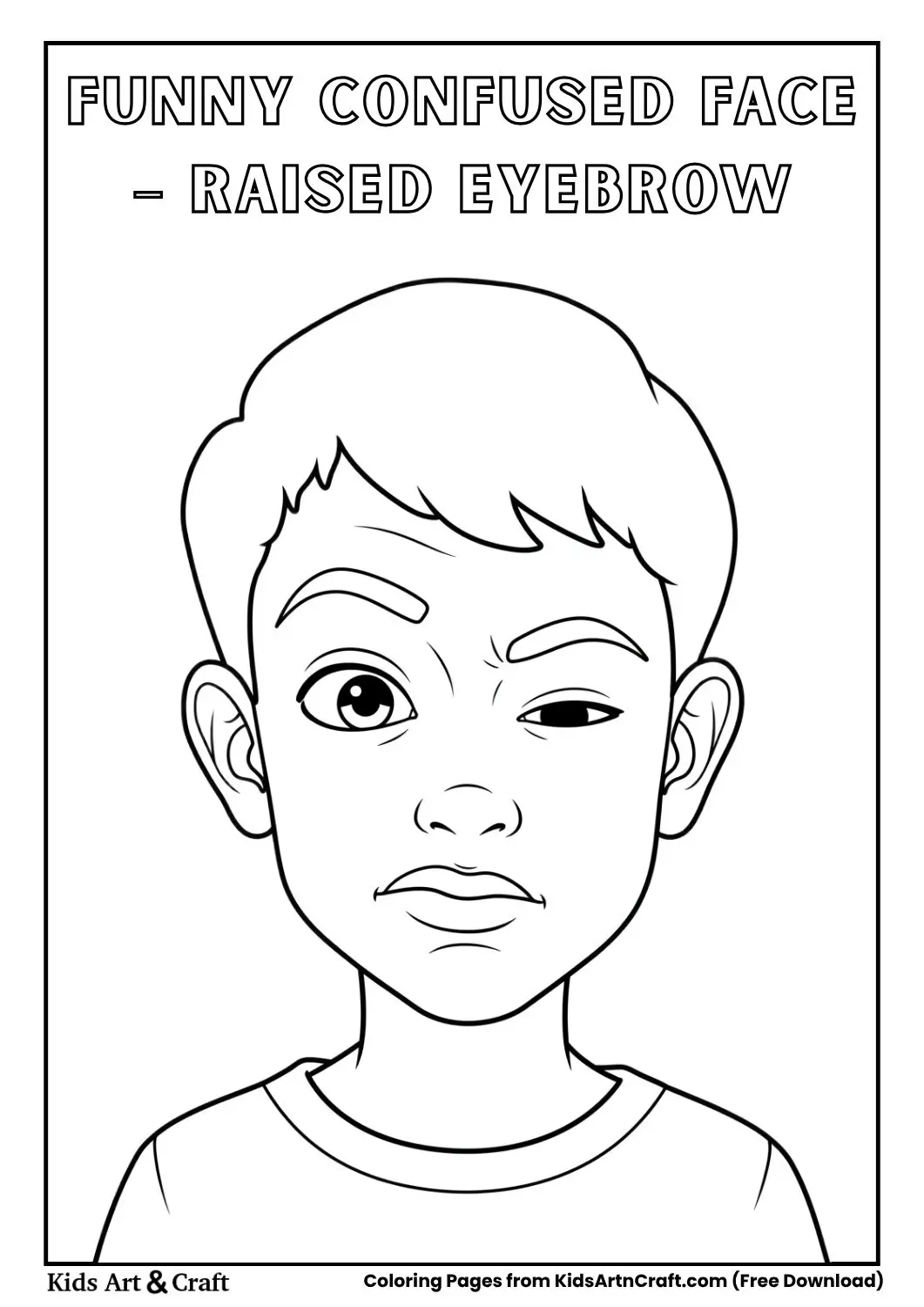 boy confused face twisted lips coloring page