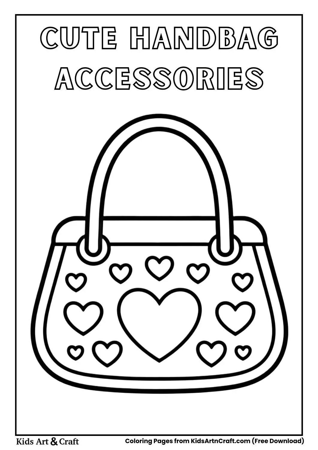 Cute handbag with heart pattern kids accessories coloring page