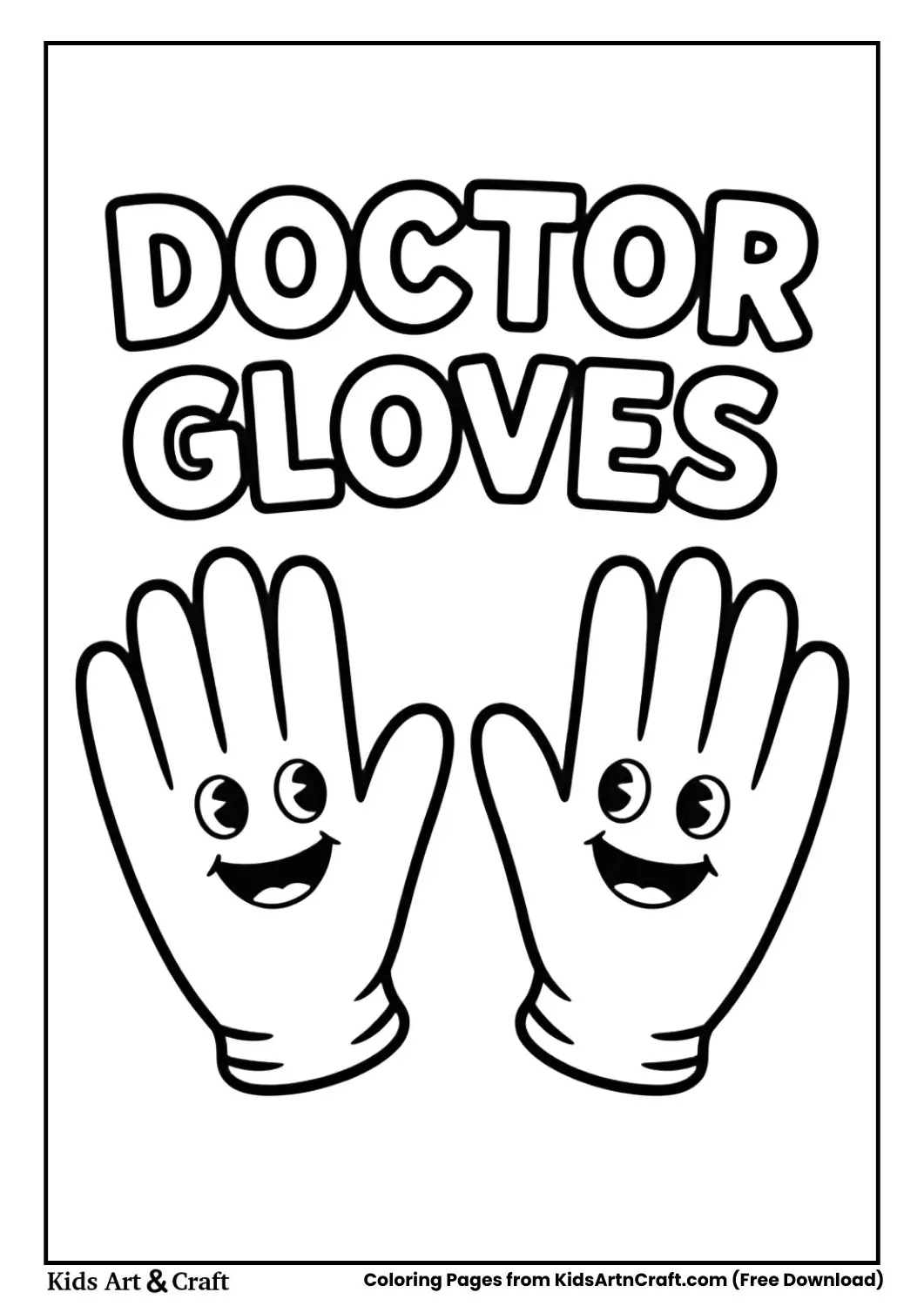 Cartoon medical gloves coloring page for children