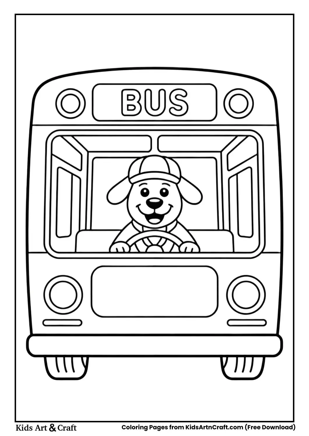 dog driving bus coloring page for kids