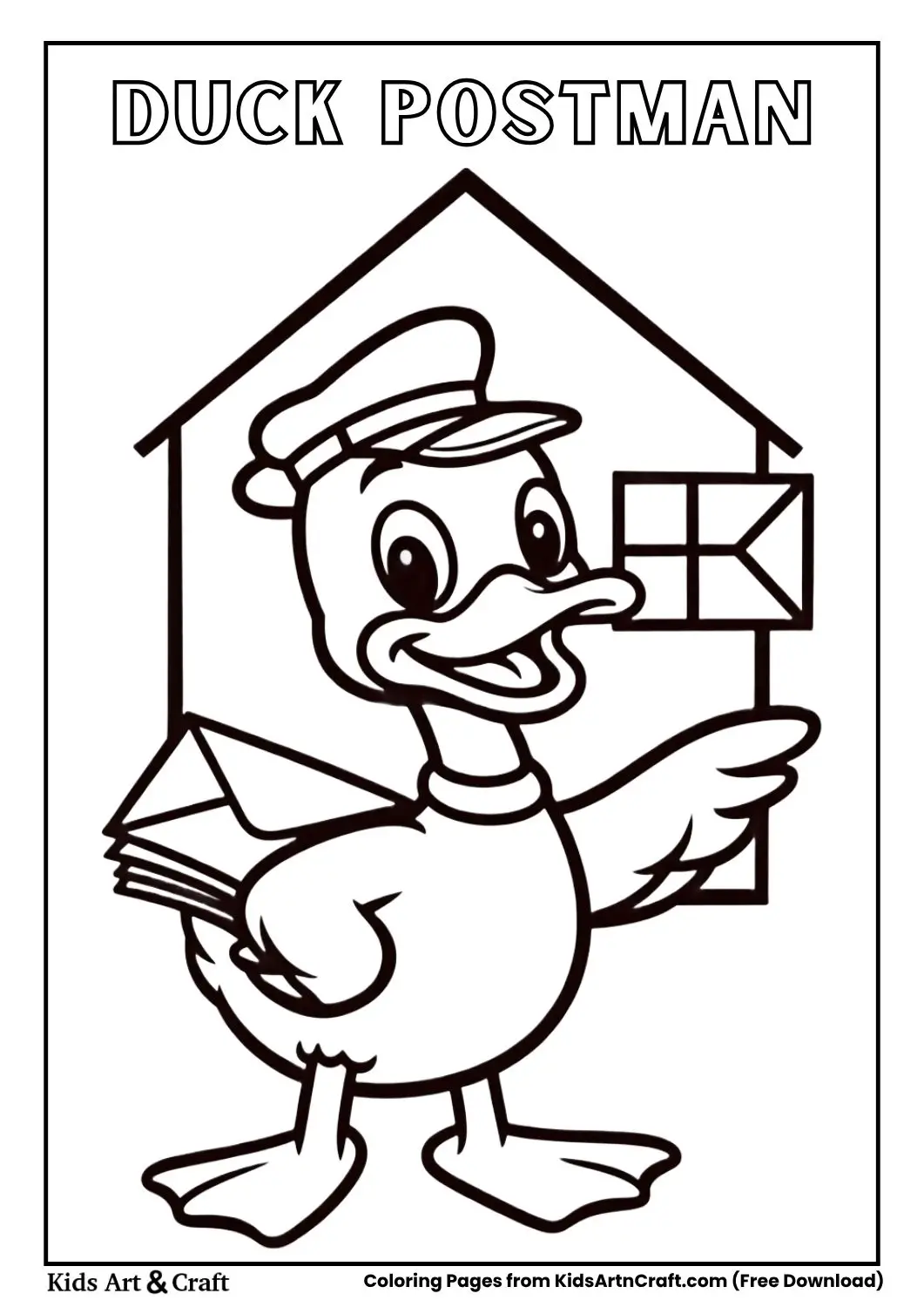 duck postman holding letters coloring page