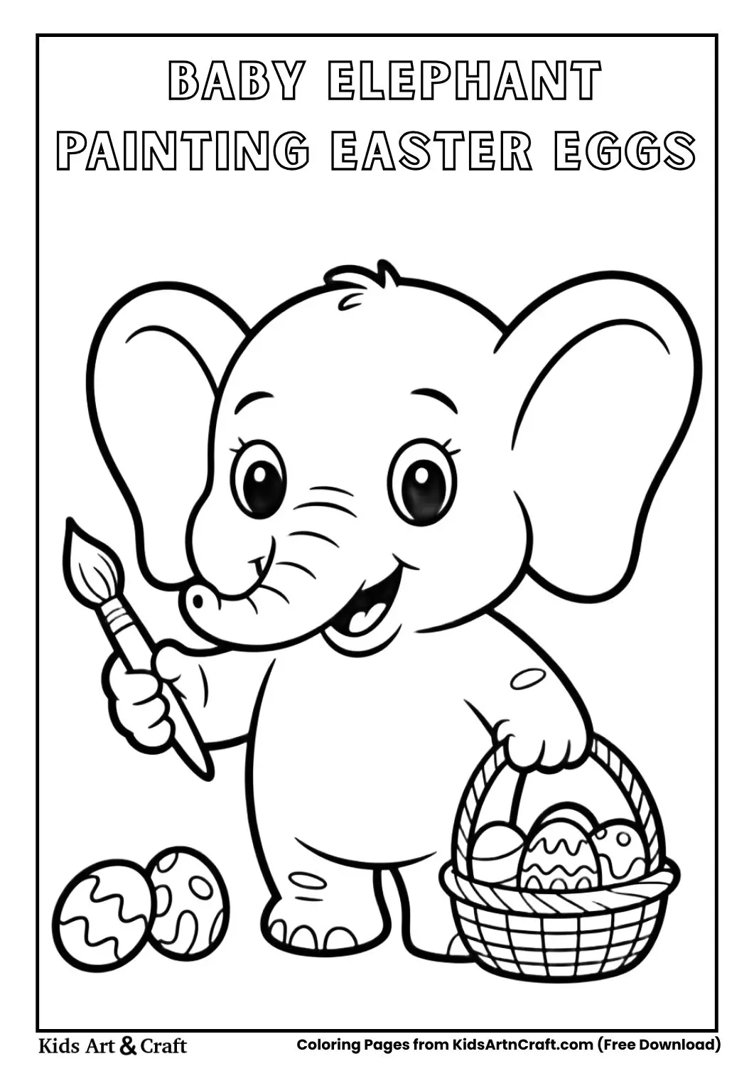 baby elephant painting easter eggs with trunk coloring page line art