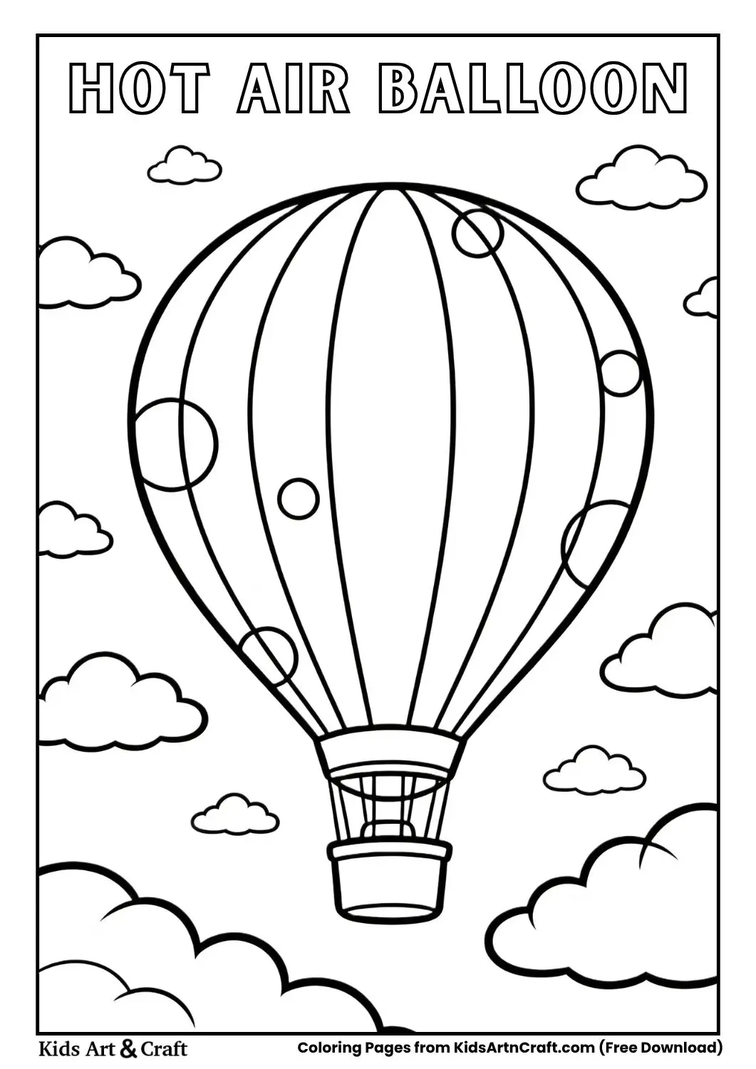 hot air balloon floating in the sky black and white coloring page