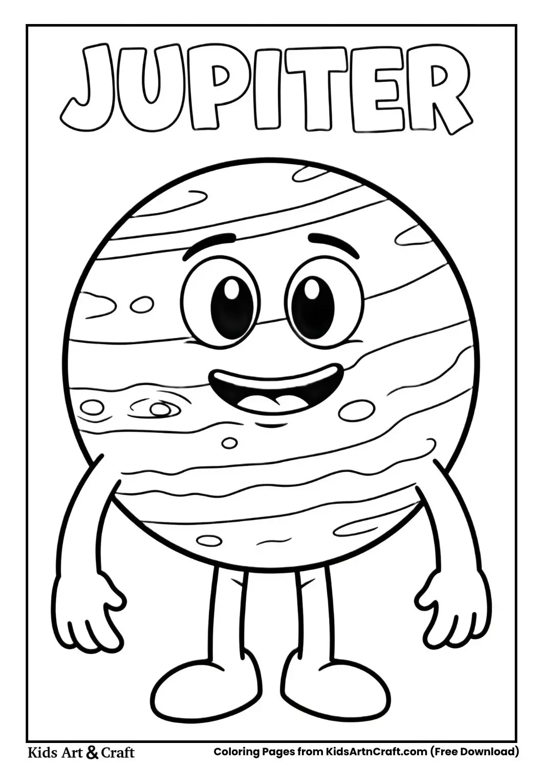 Jupiter coloring page with stripes and JUPITER text
