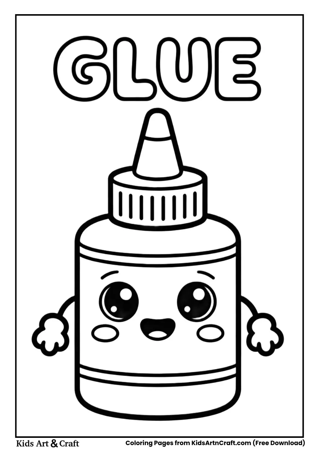 kawaii glue bottle coloring page black and white for kids 
