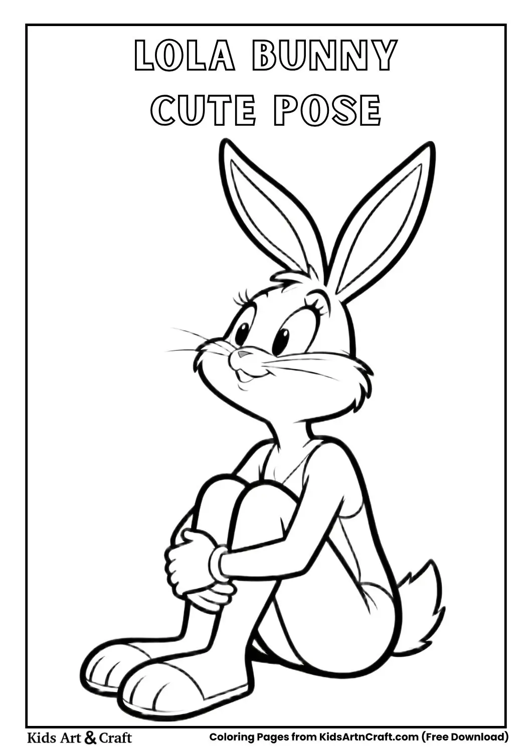 Lola Bunny sitting and hugging knees coloring page