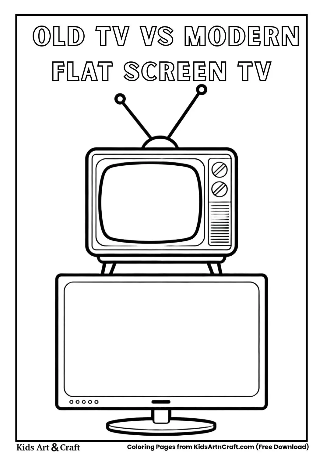 Old box television and modern flat screen TV coloring page