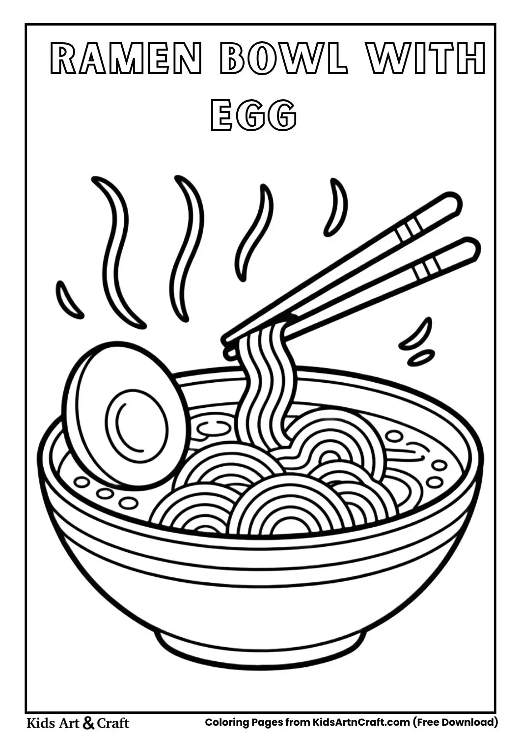 Cartoon ramen noodles bowl with egg coloring page