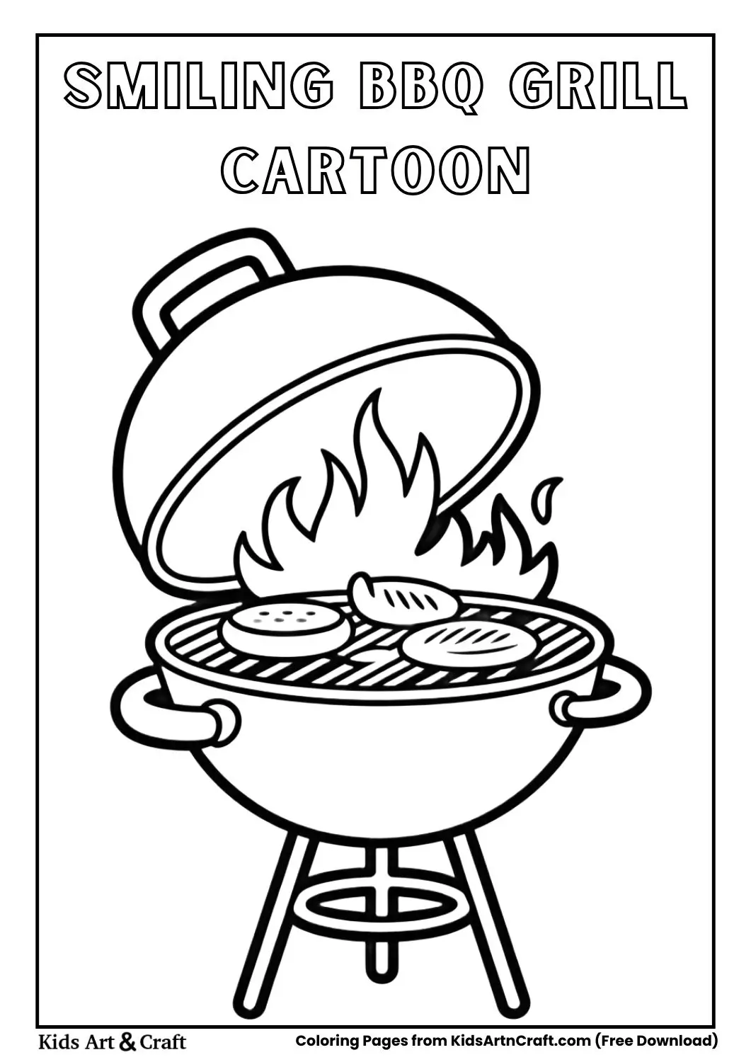 cute smiling barbecue grill cartoon kids coloring page