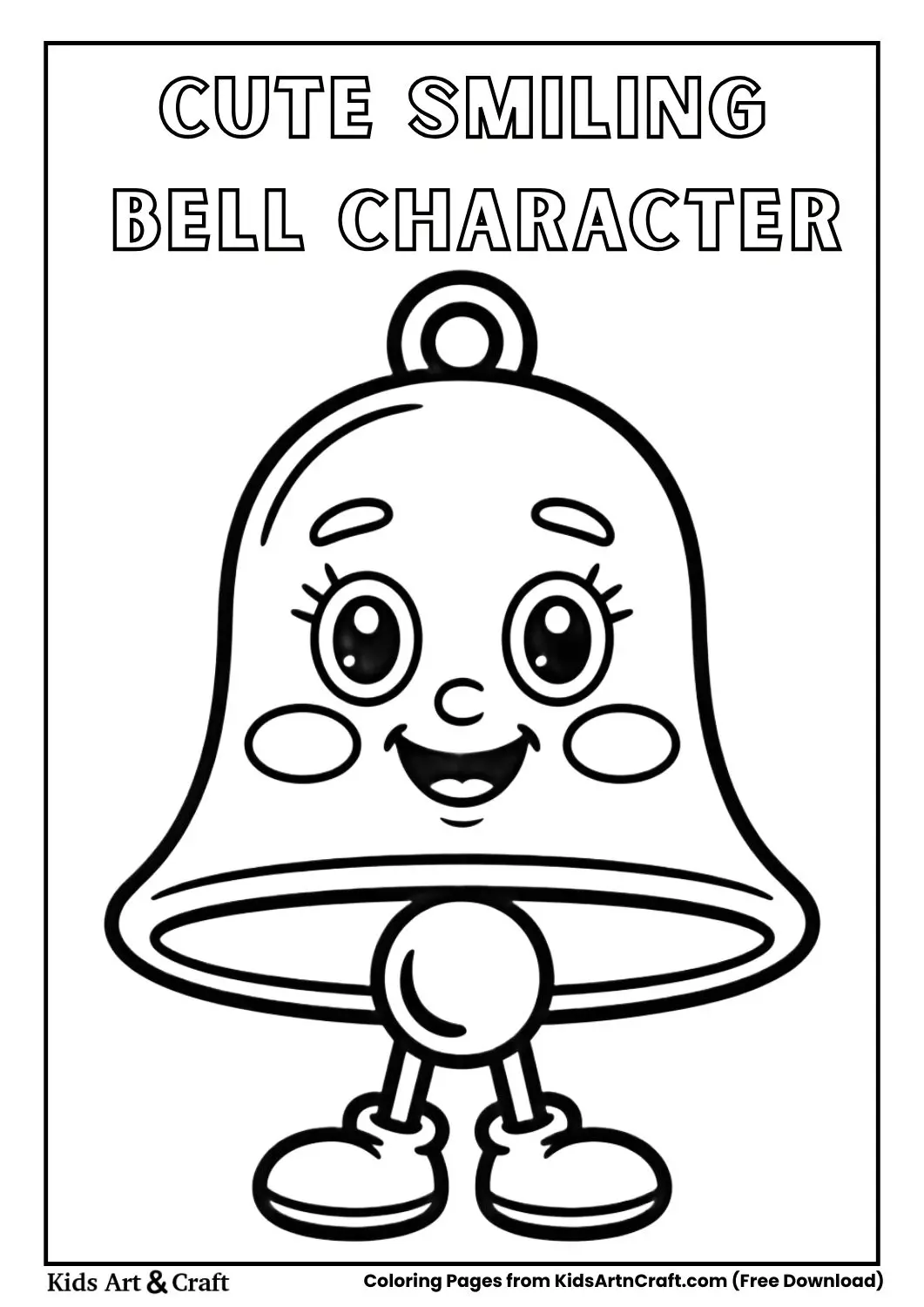 cute smiling bell cartoon character black and white coloring page