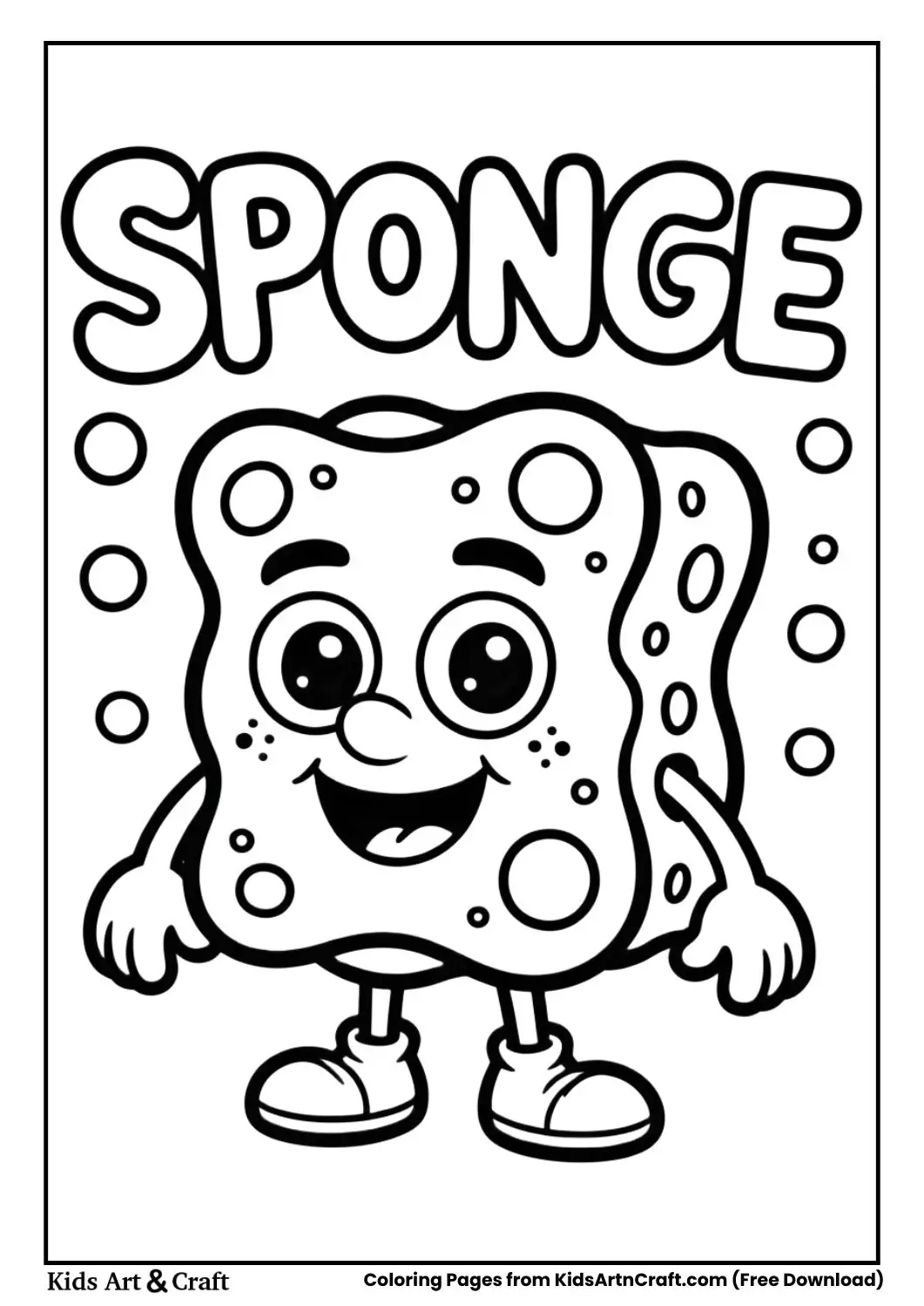 Cute cartoon sponge with bubbles coloring page labeled sponge