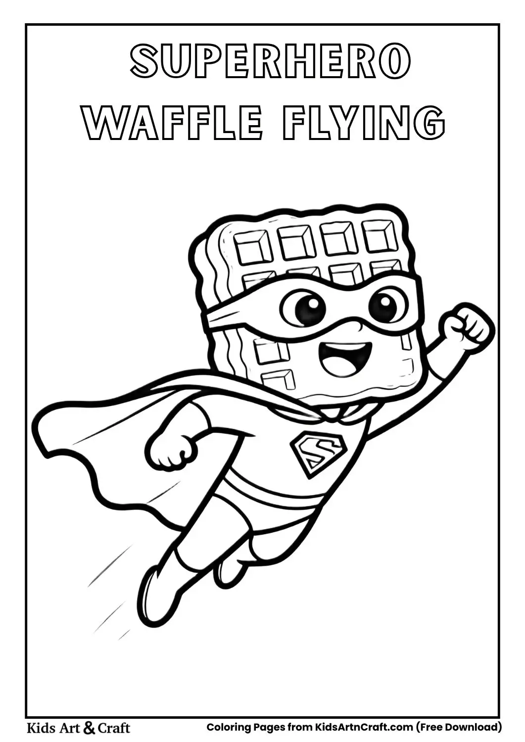 waffle superhero with cape flying cartoon coloring page