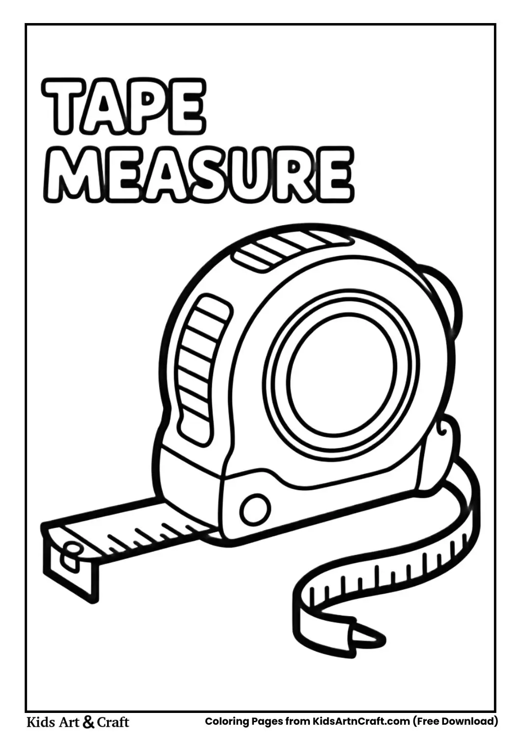 tape measure coloring page with simple outlines and label above