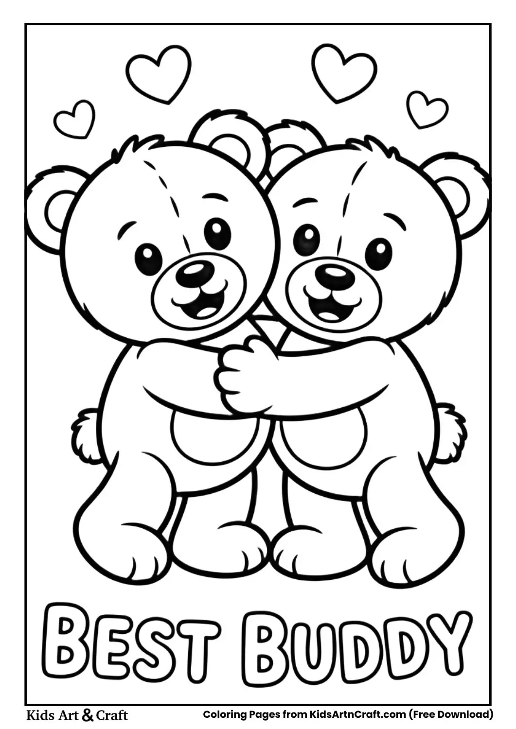 Teddy bears hugging best buddy friendship coloring card