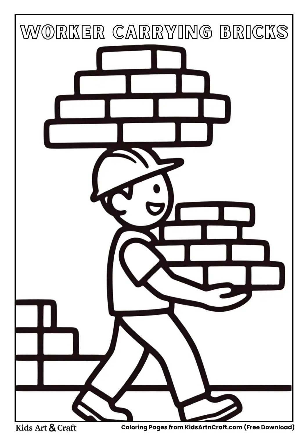 Worker carrying bricks smiling coloring page