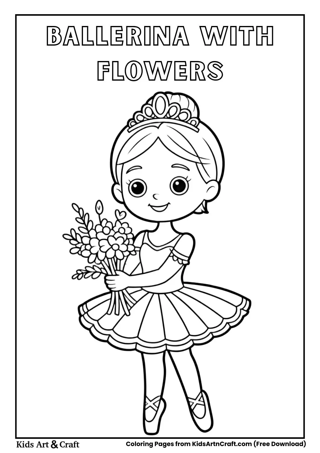 Ballerina holding a bouquet of flowers after a performance coloring page