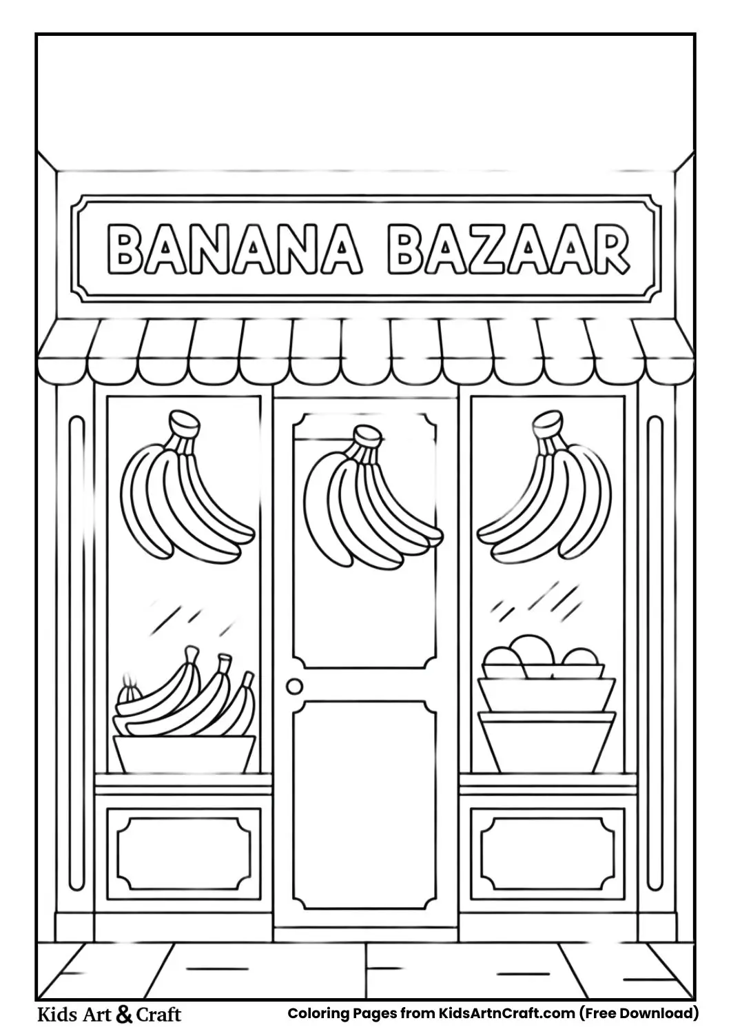 Banana Bazaar themed fruit shop coloring page