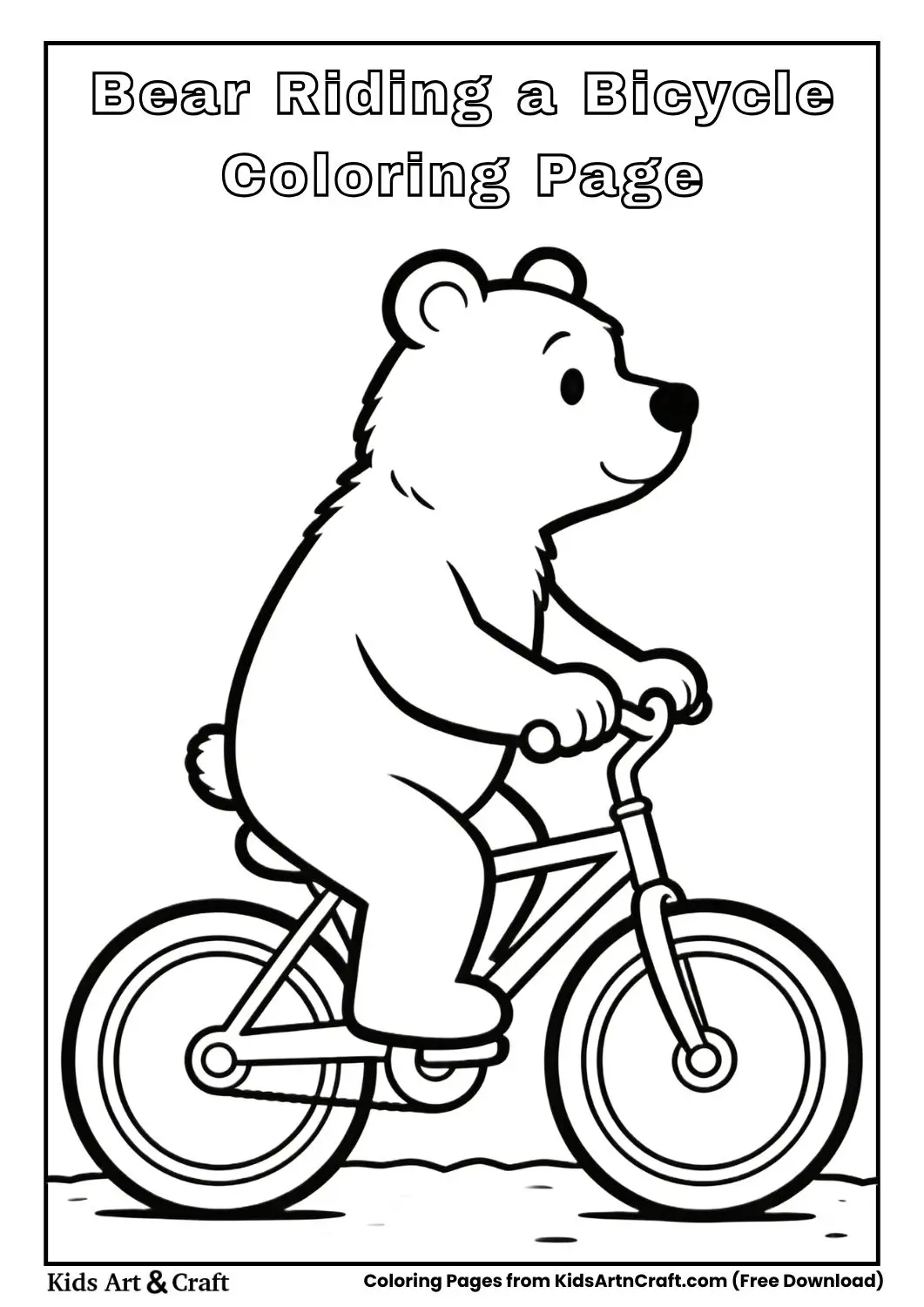 Bear riding bicycle simple kids coloring page
