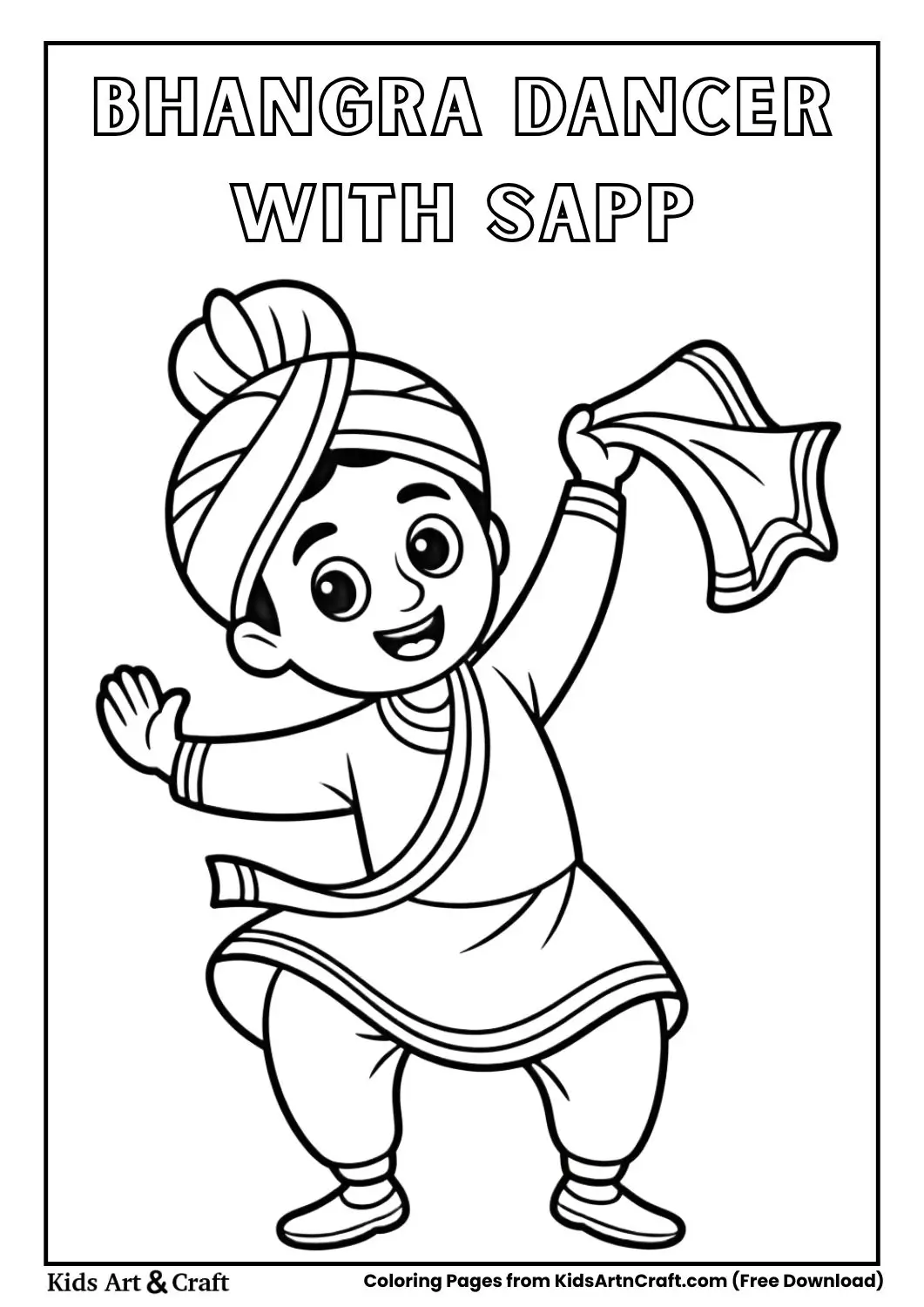 bhangra dancer holding traditional sapp prop coloring page