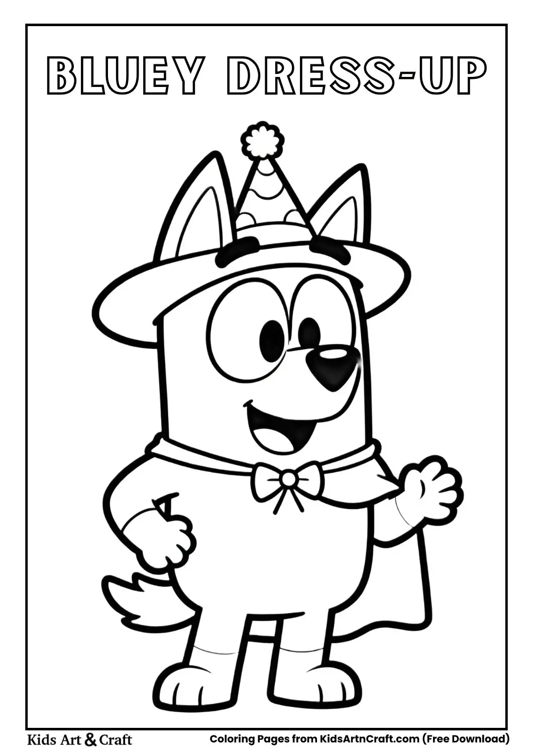 Bluey playing dress up costume coloring page