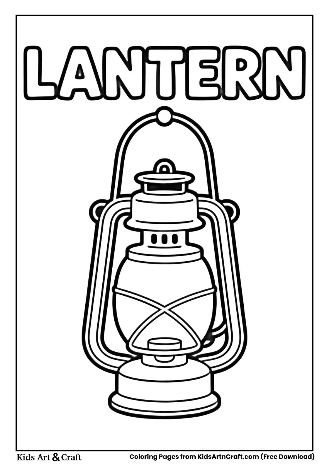 Camping lantern black and white coloring page for kids