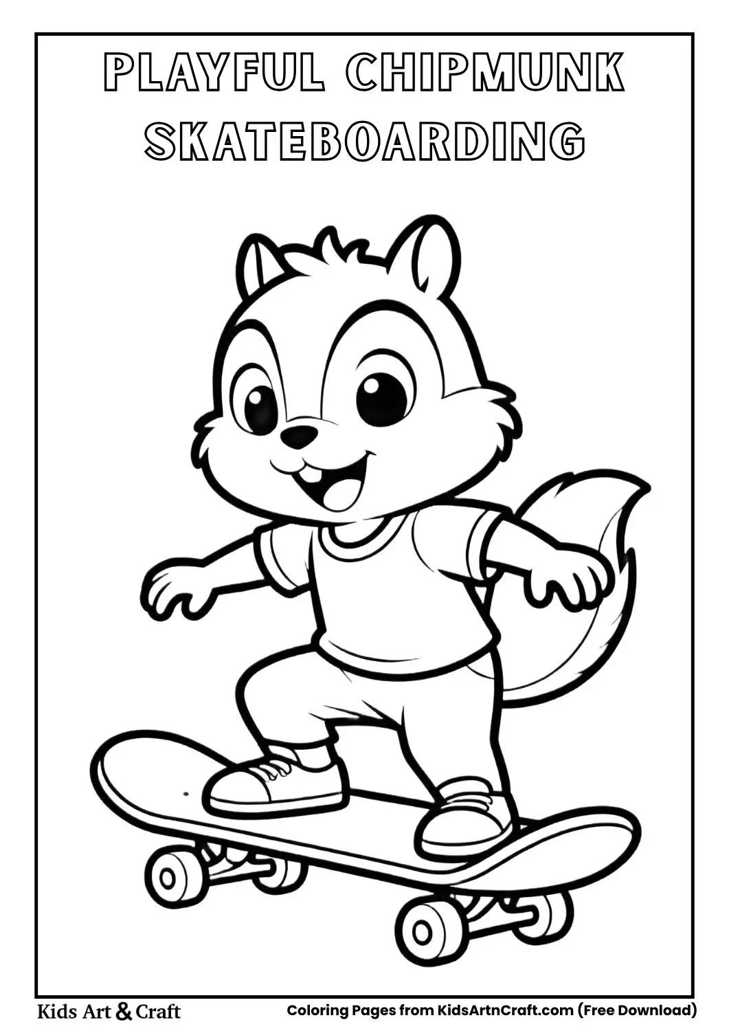 cartoon chipmunk riding a skateboard coloring page