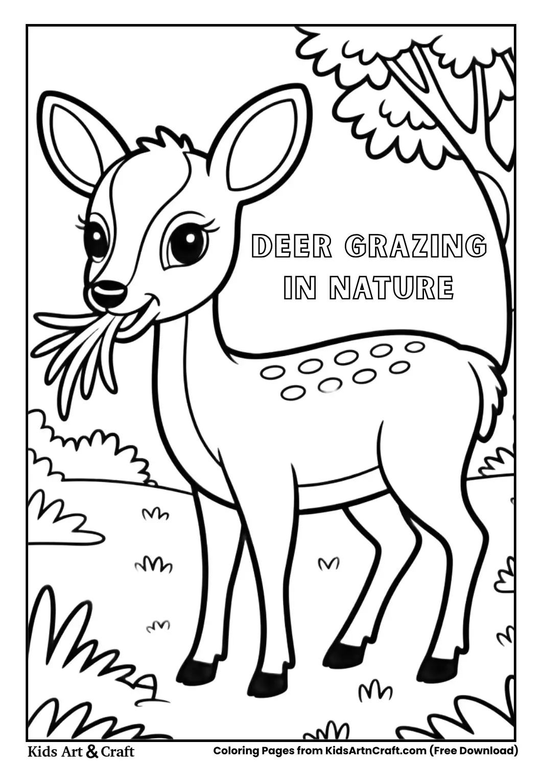 Deer eating grass coloring page for kids