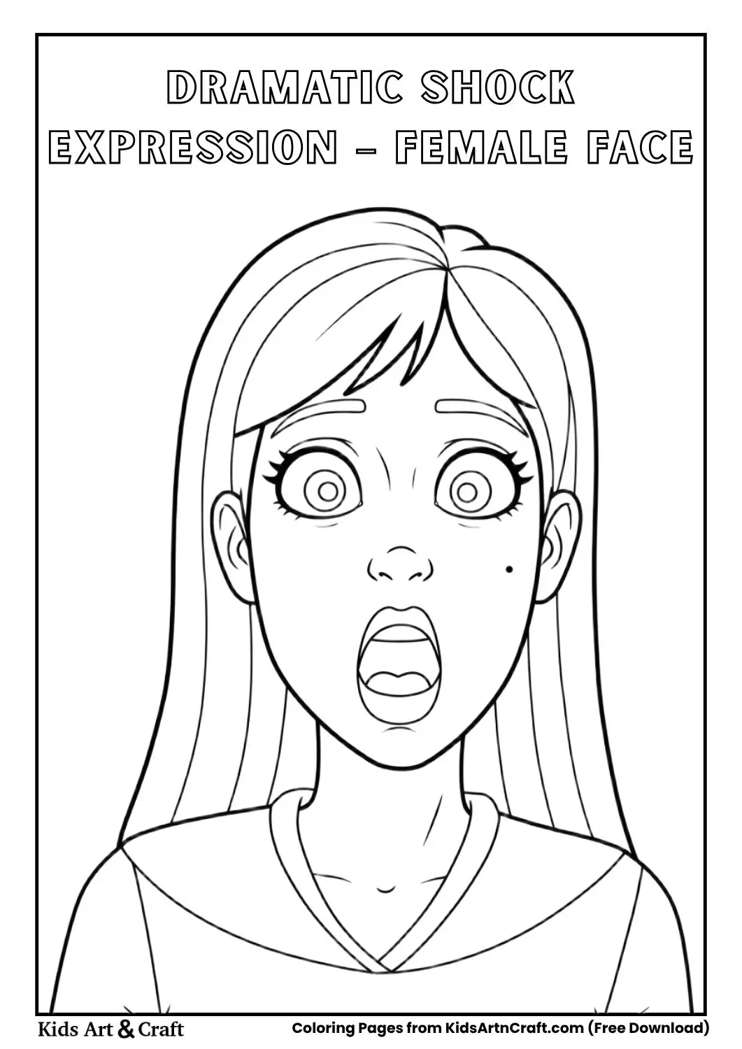 woman shocked face big eyes open mouth coloring page