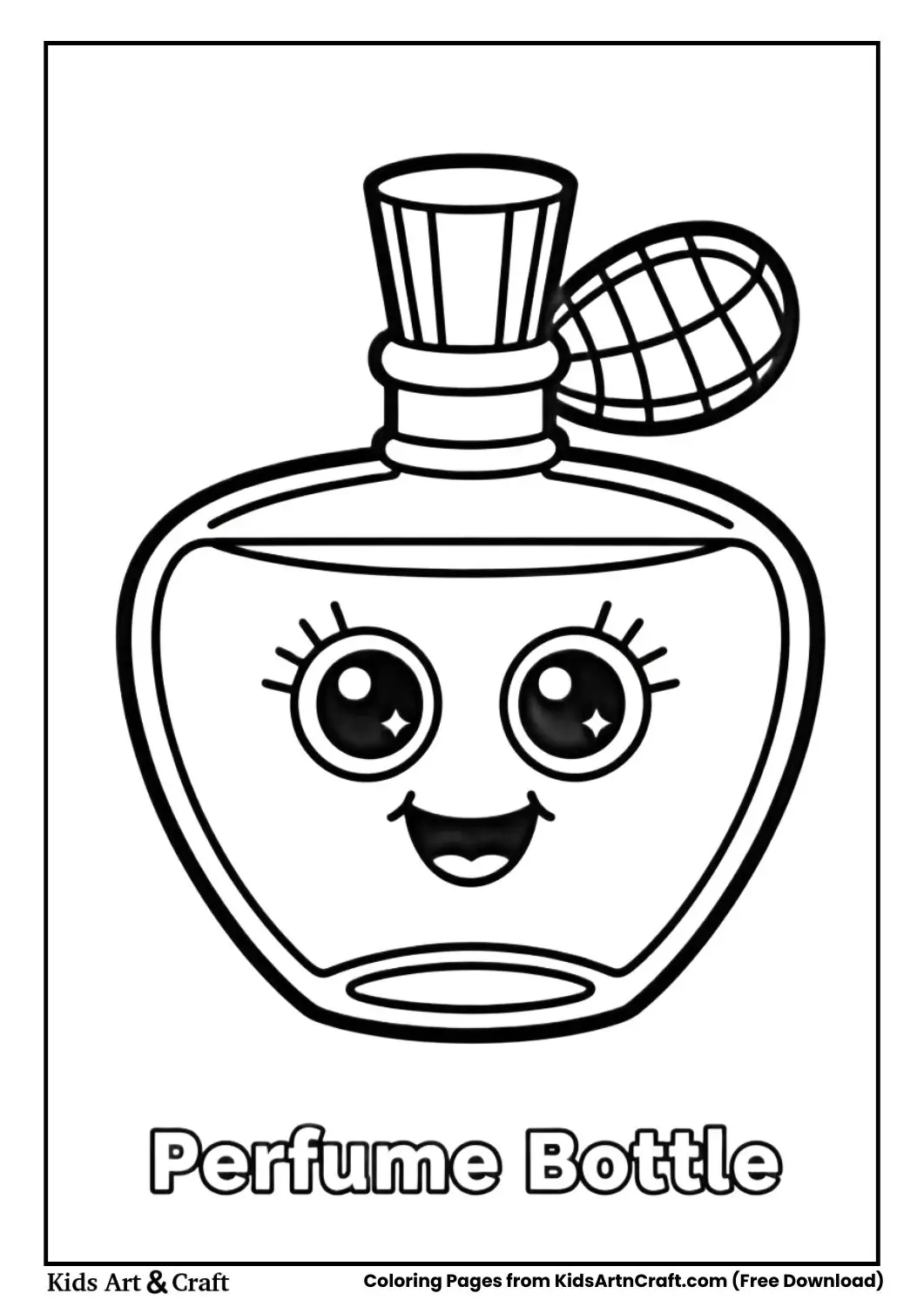 Cute perfume bottle with bow funny face coloring page