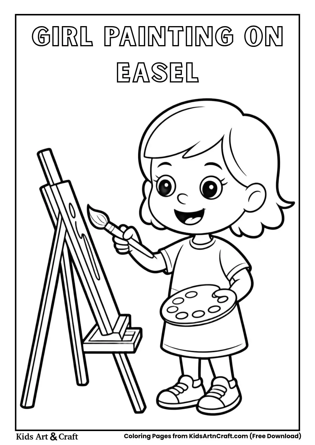 girl painting on easel art coloring page