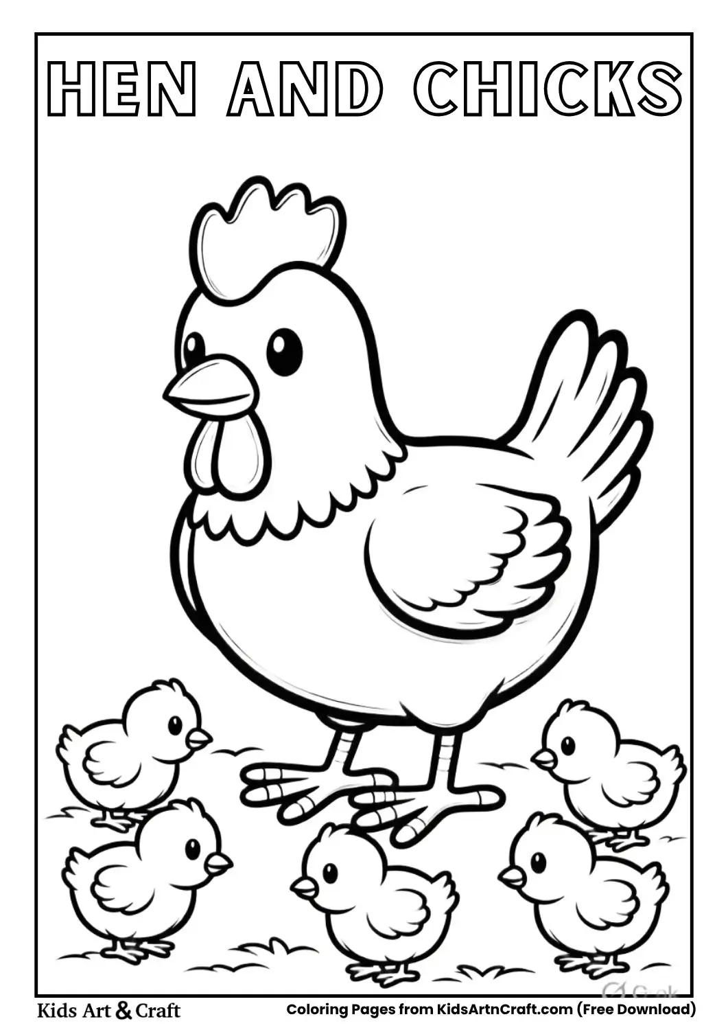 hen with chicks pecking coloring page