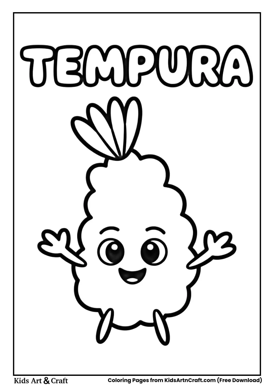cute tempura shrimp character black and white coloring page